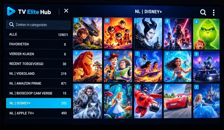 IPTV films en series in de TV Elite Hub app