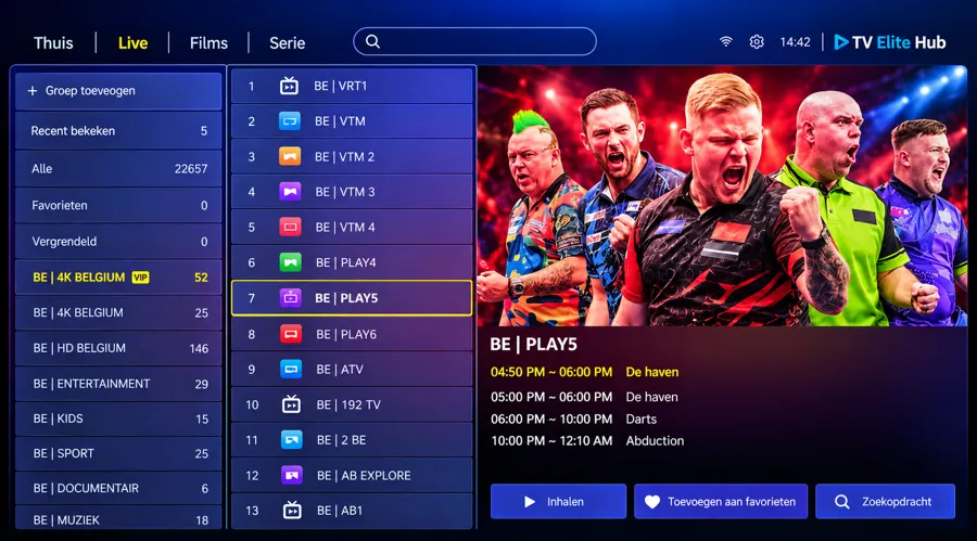 Kinderslot in de TV Elite Hub app: groep Vergrendeld in de zenderlijst